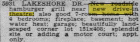 Lakeshore Drive-In Theatre - Apr 13 1948 Article On Restaurant Nearby